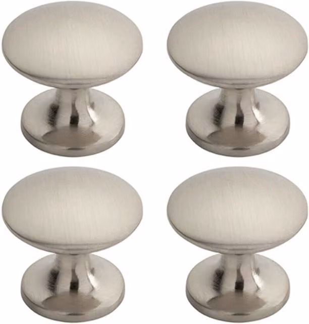 Loops 4x Fingertip Cabinet Door Knobs, 30mm Diameter, Brushed Silver Nickel Plated – 1