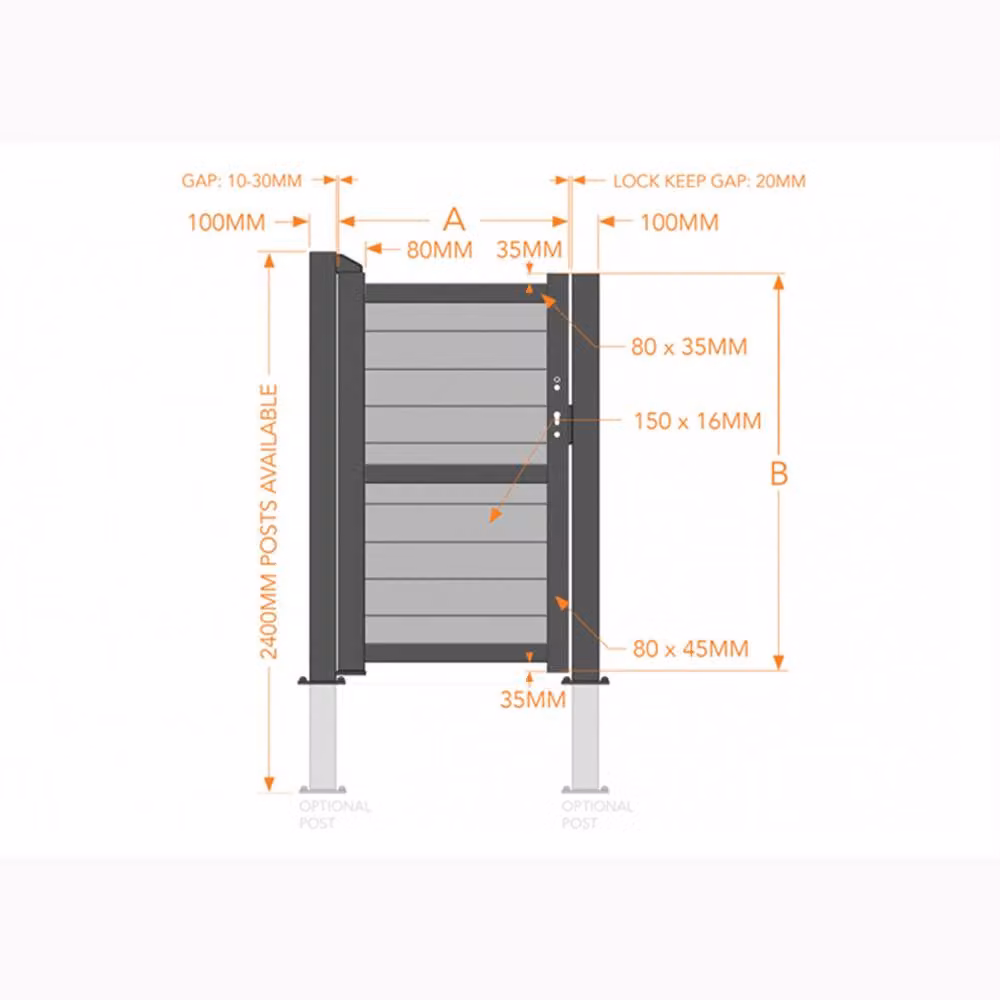 Ready Made Grey Pedestrian Swing Gate with Horizontal Solid Infill and Flat Top, W/H: 120 x 200 cm – 2