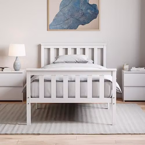 Vida Designs Milan Single Bed Frame in White Solid Pine Wood, H 82 x W 97 x D 196.5 cm – 2