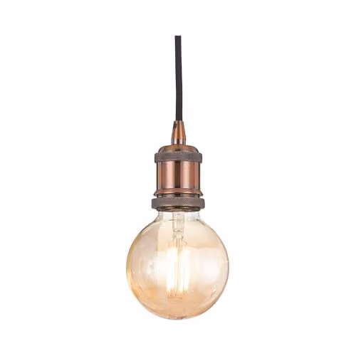 Ideal Lux Frida 1 Light Industrial Sphere Pendant Light in Copper and Bronze with Transparent Glass Shade