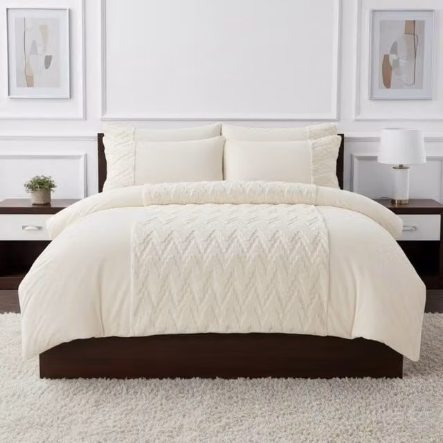 Snug City Zig Zag 3D Teddy Fleece Duvet Cover Set with Pillowcases, Cream/Beige/White, Single (90 x 200 cm) – 1