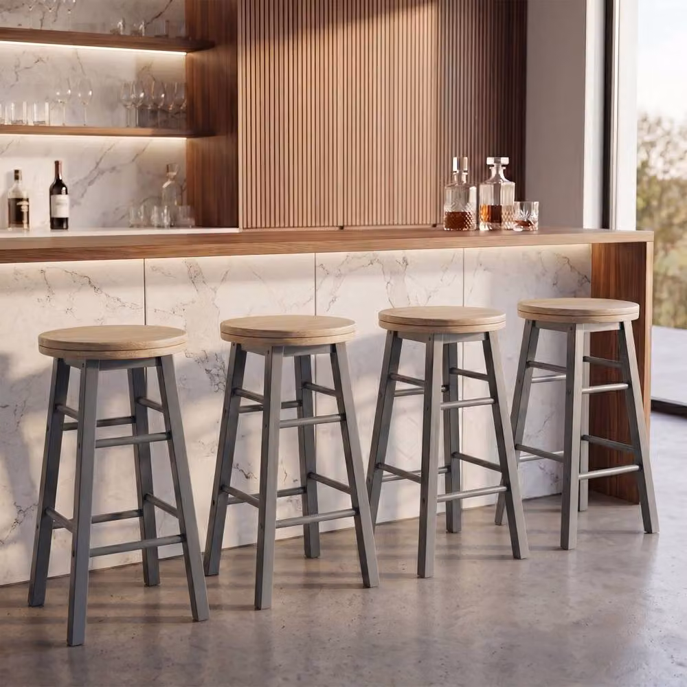 Home Discount Chef Vida Wooden Revolving Bar Stools, Set of 2, Grey – 5