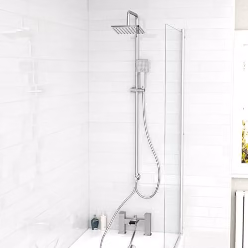 Nes Home Square Shower Waterfall Mixer Tap, Handset and Riser Rail Kit in Chrome and Silver Stainless Steel