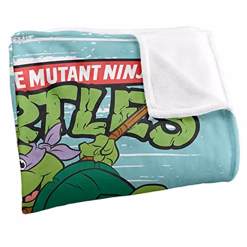 LOGOVISION Teenage Mutant Ninja Turtles TMNT Turtle Group Super Soft Microfibre Fleece Throw Blanket, White, W/D/H: 152 x 127 cm – 2