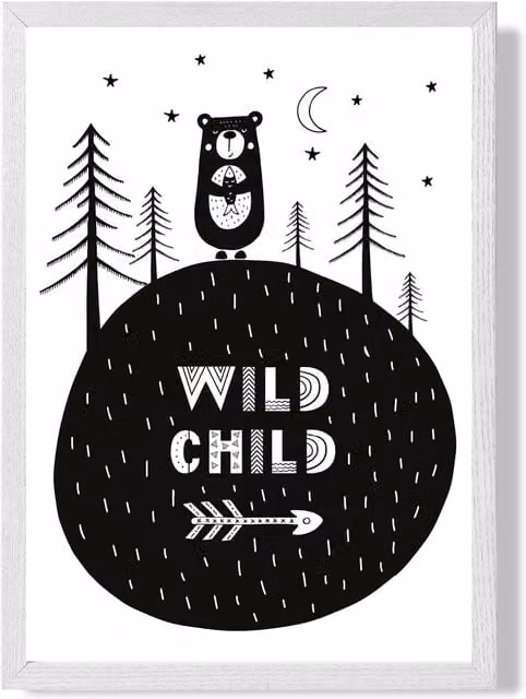 ARTZE Wild & Free Scandi Quote Framed Print with White Frame in Black, A2