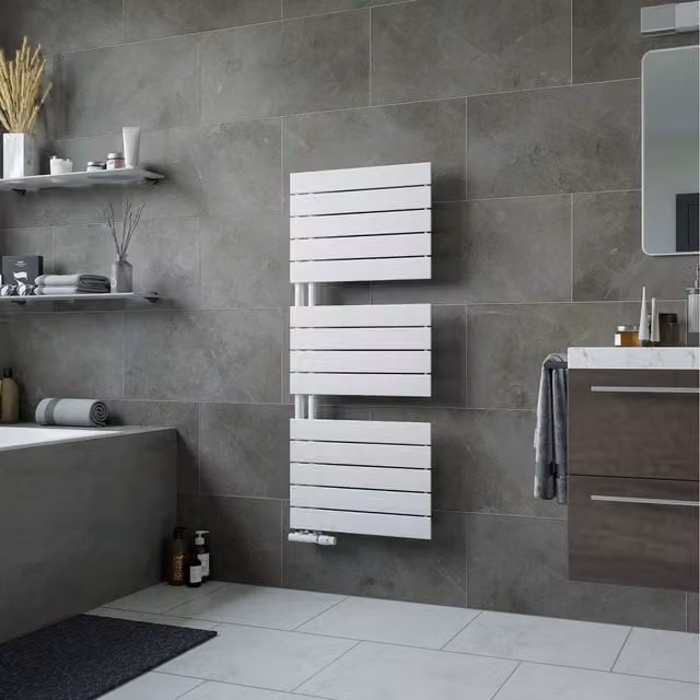 Agadon Panio UP White Steel Towel Radiator, W: 60 cm, H: 119.5 cm