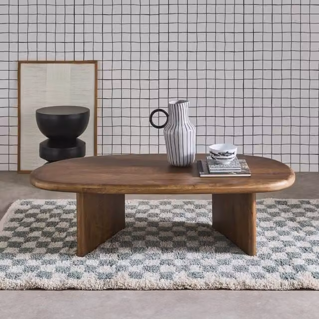 sweeek Oval Mango Wood Coffee Table in Dark Brown, W/D/H: 60.0 x 35.0 x 25.0 cm