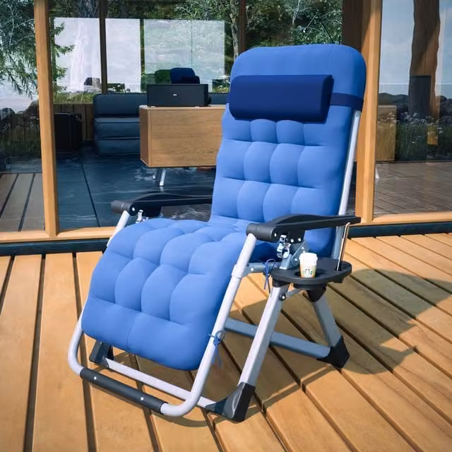 Birchtree Blue Sun Recliner with Thick Cushion and Textilene Fabric
