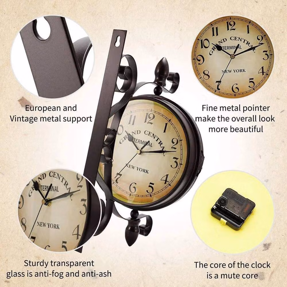 FLAVORA Retro Round Analog Quartz Wall Clock in Black Metal – 5