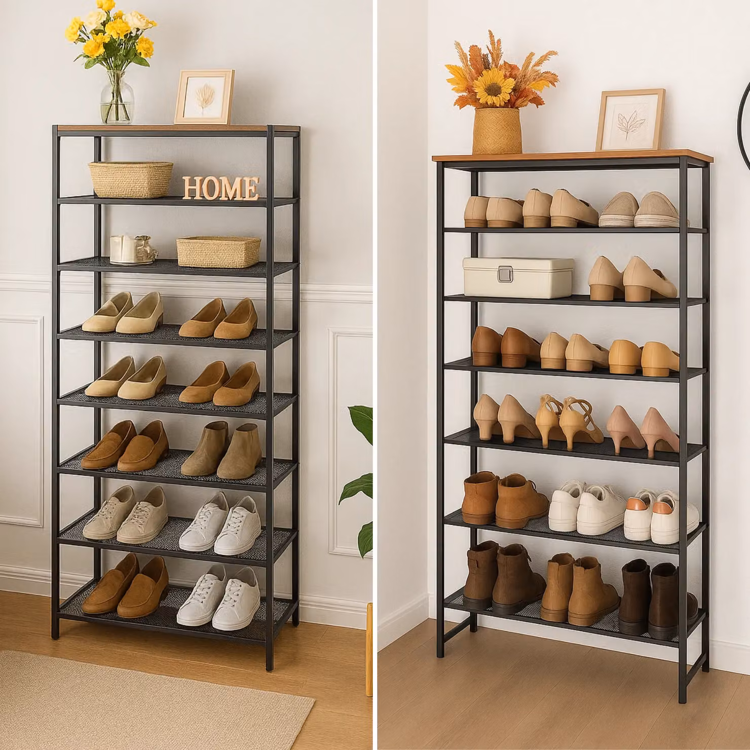 Rafaelo Mobilia 8-Tier Industrial Shoe Rack in Brown and Black with Detachable Mesh – 2