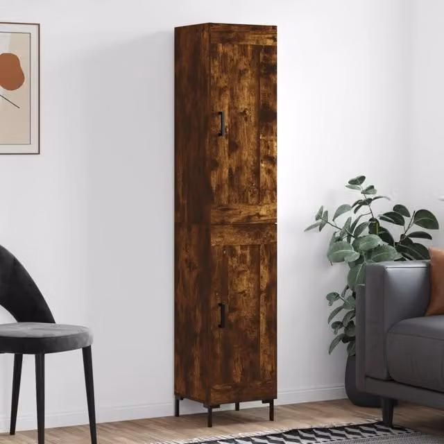Berkfield Home Smoked Oak Highboard in Brown, W/D/H: 34.5 x 18 x 180 cm