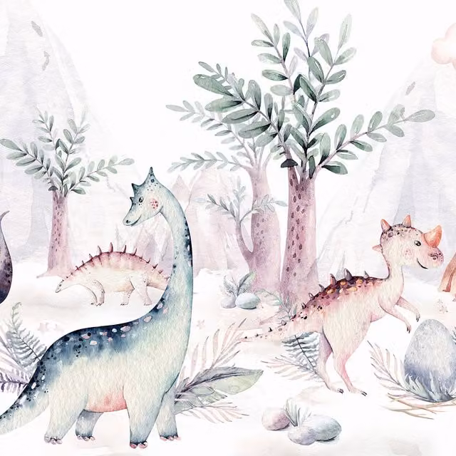 Dinosaur Friends Multicolour Wall Mural in White