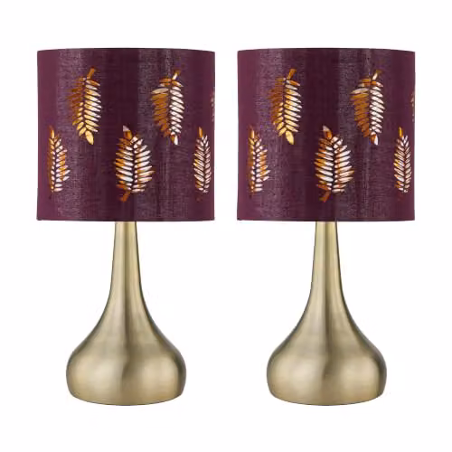 First Choice Lighting Romana Set of 2 Antique Brass Touch Table Lamps with Burgundy Fabric Shades – 4
