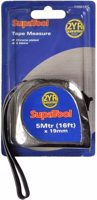 SupaTool Silver Chrome Plated Tape Measure 5m x 19mm