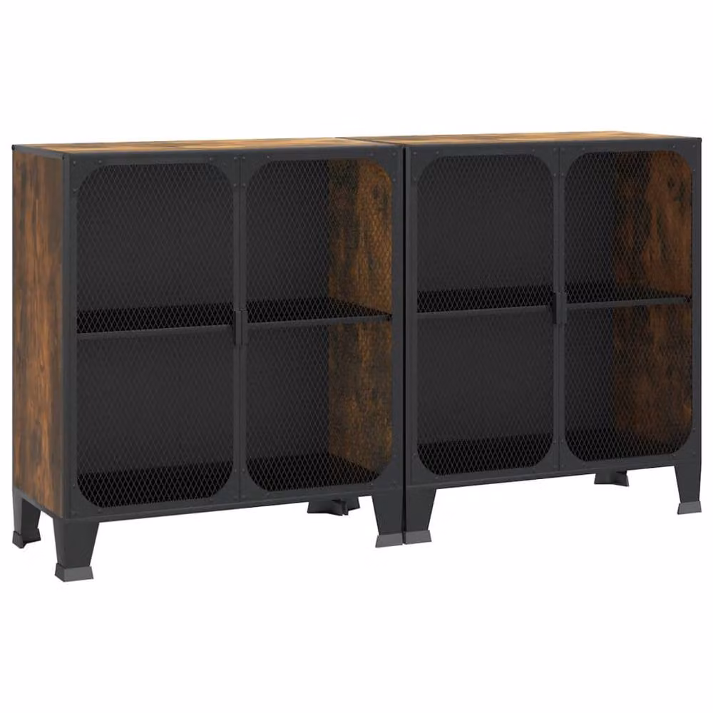 Berkfield Set of 2 Industrial Style Home Storage Cabinets in Rustic Brown with Glass Doors, Metal and MDF, W: 72 cm, D: 36 cm, H: 82 cm – 2