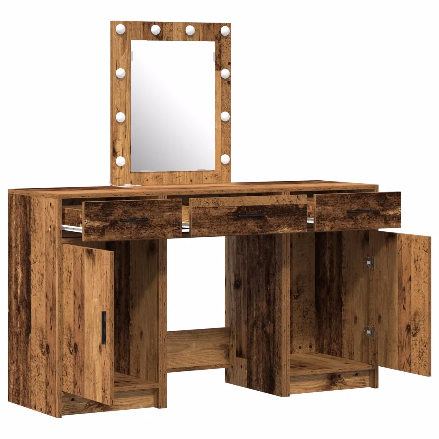 Berkfield Home 3-Piece Hollywood LED Dressing Table Set in Brown Old Wood Engineered Wood – 2
