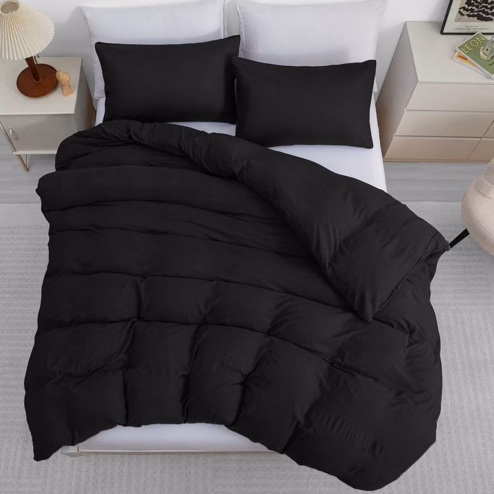 Grace Prewashed Microfibre Duvet Cover Set in Black, King Size – 3