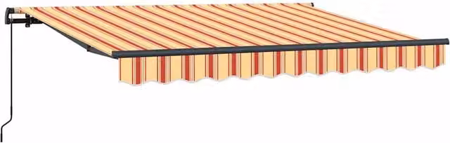 Berkfield Home Manual Retractable Folding Arm Awning in Striped Yellow, Orange, White and Anthracite, W/D/H: 330 x 195 x 195 cm