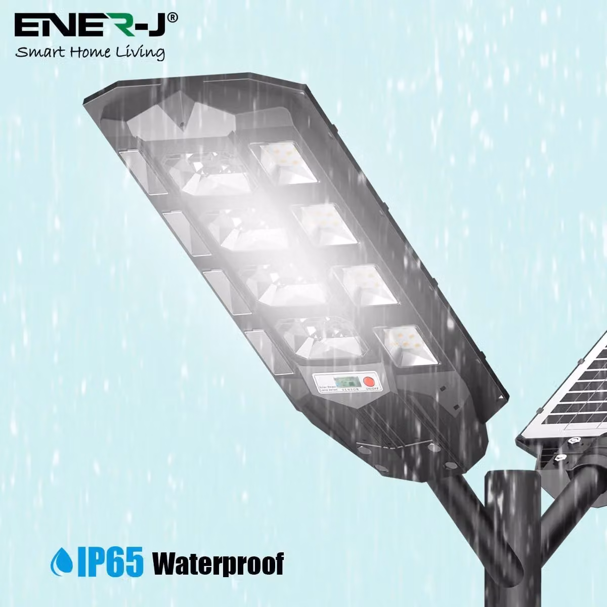 ENER-J 150W Solar Streetlight with 6V 15W Solar Panel, 18000 mAh Battery and Remote Control, 6500K Cool White, White – 4