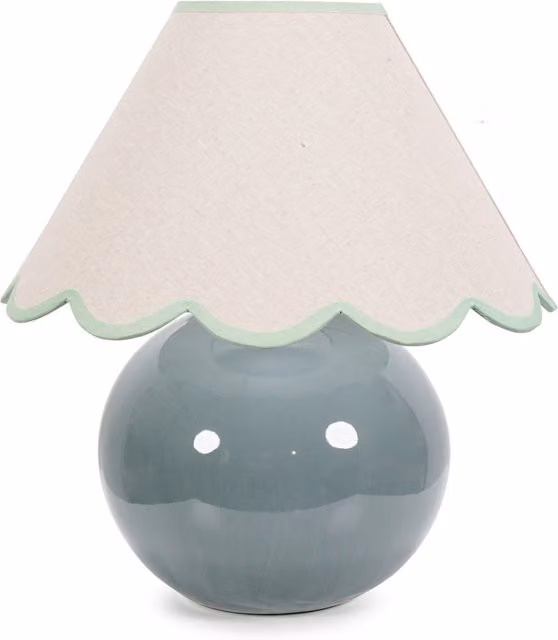 ValueLights Bosco Eucalyptus Ceramic Table Lamp with Scallop Fabric Shade and LED Bulb - Green