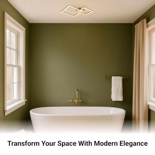Cosylyte Miles Modern Square LED Flush Mount Ceiling Light, Brushed Brass, IP44, 3000K Neutral White, 2800lm, W: 44 cm, D: 44 cm, H: 5 cm – 7
