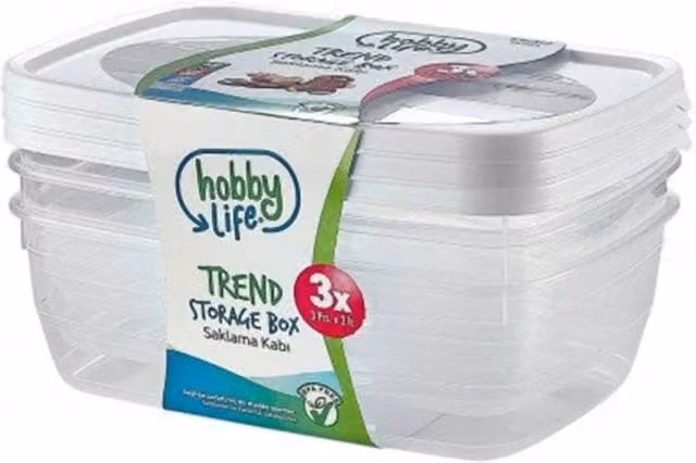 KDMD 3-Piece Set of 2L Rectangular Plastic Food Storage Containers with Snap Lids in Clear – 1