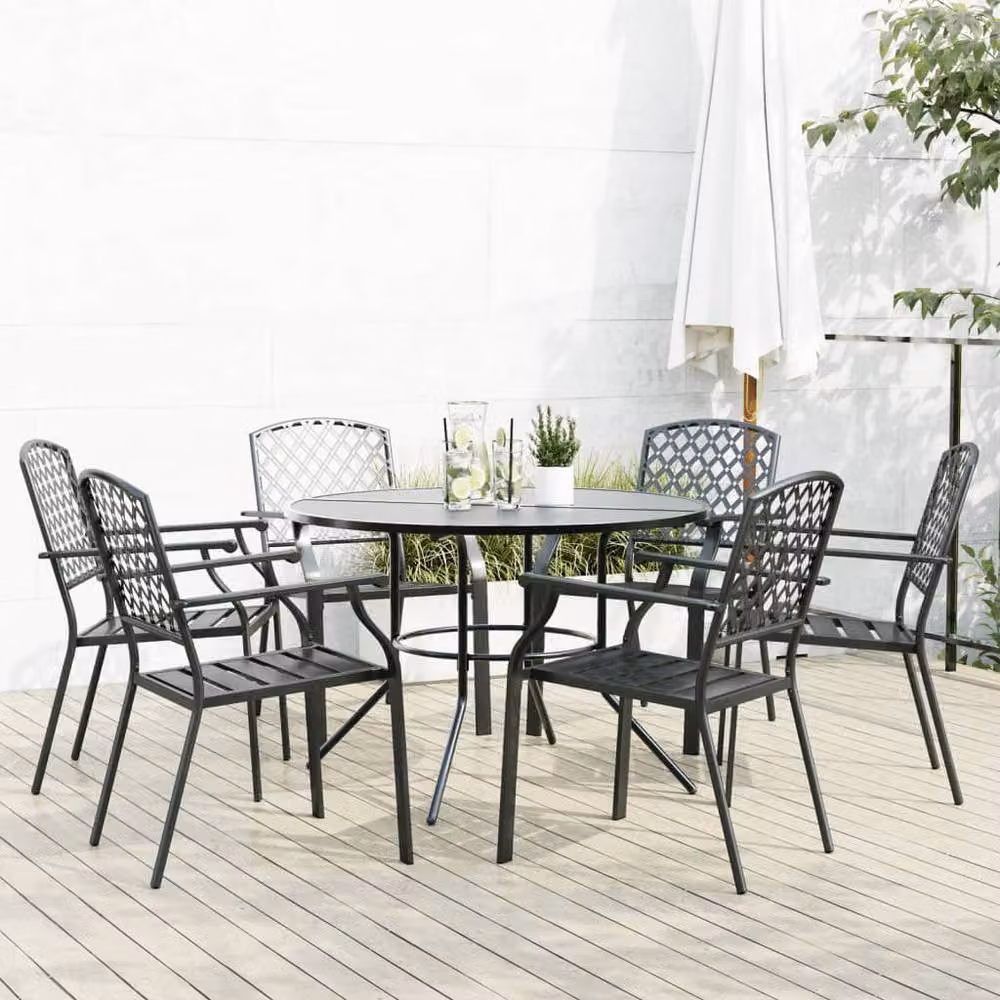 Berkfield Home Stackable Garden Chair Set of 7, Anthracite Powder-coated Steel, Black – 2