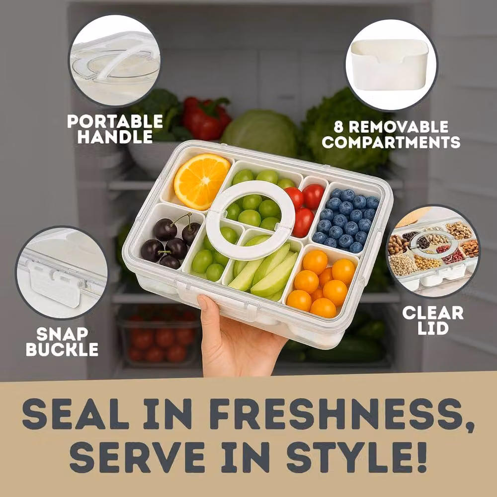Tanness 8-Compartment Airtight Food Containers with Lids and Handles in Beige – 3