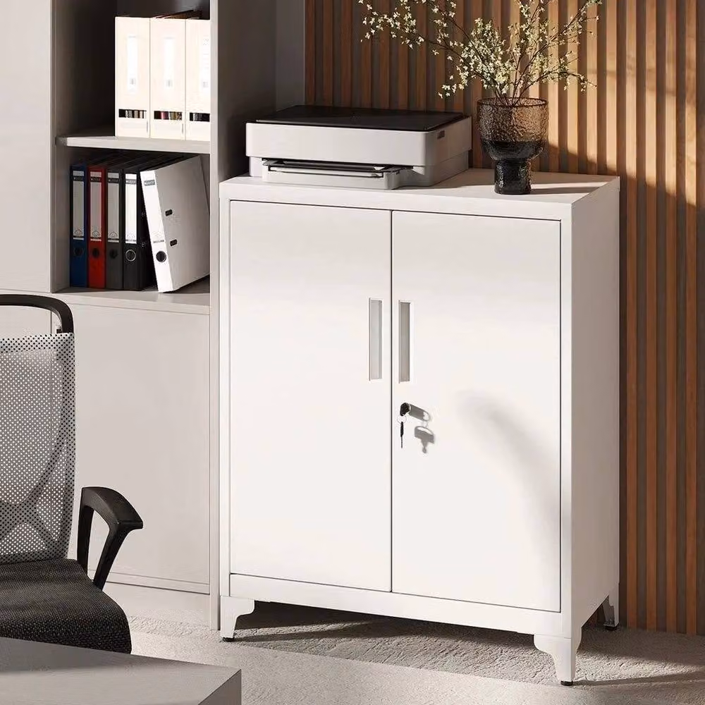 VOGREX Grey Metal Multipurpose Office Storage Cupboard with Lock and Adjustable Shelves – 1
