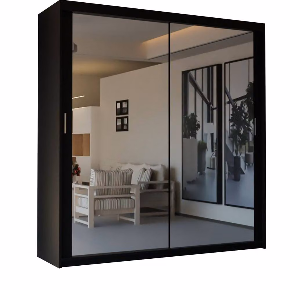 Sliding Wardrobes 4U Modern Double Sliding Door Wardrobe in Black, W: 100 cm, H: 217 cm – 2