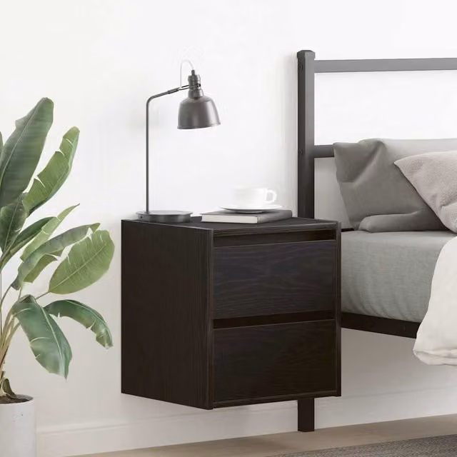 Berkfield Home Wall-mounted Bedside Cabinet in Black Oak, W/D/H: 38 x 34 x 40 cm – 1