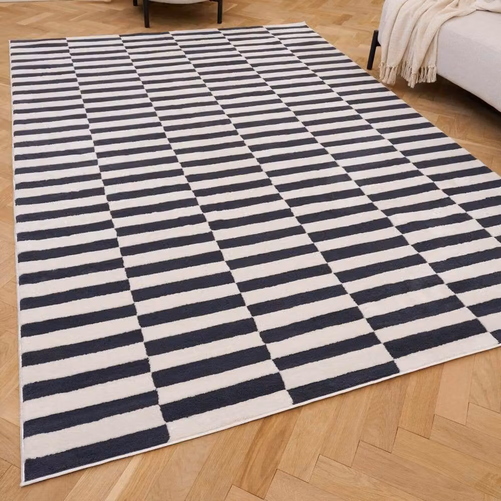 THE RUGS Loft Striped Soft Pile Area Rug and Runner in Navy Blue, W: 80 cm, L: 150 cm – 2