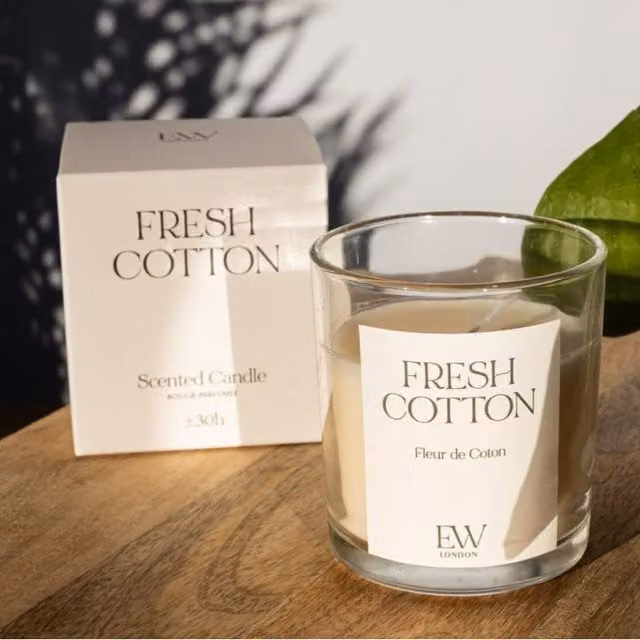 Marco Paul Fresh Scented Tabletop Candle in Beige Glass