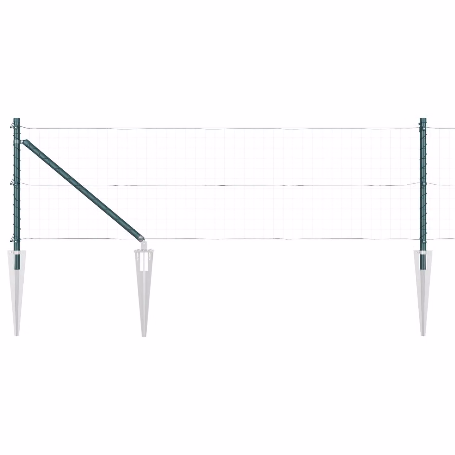 Berkfield Home Green Plastic Round Fence Post and Spike Set of 13 with Galvanised Steel Ground Sleeves – 3