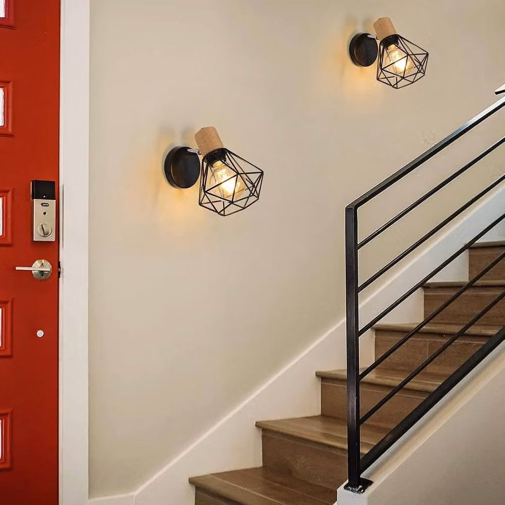 COMELY Vintage Industrial Multicolour Wooden Wall Lights with 360 Degree Rotation and E27 Socket – 3