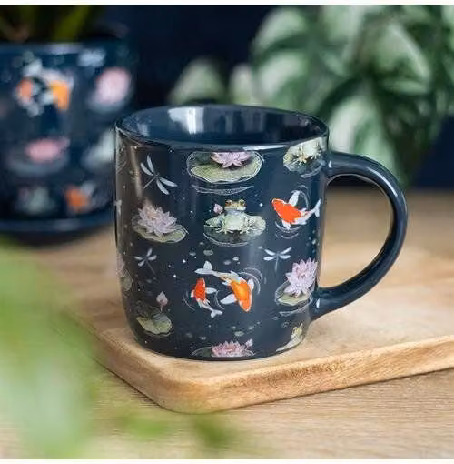 KDMD Pond Print Mug in Teal and Blue Floral Design, 350 ml – 1