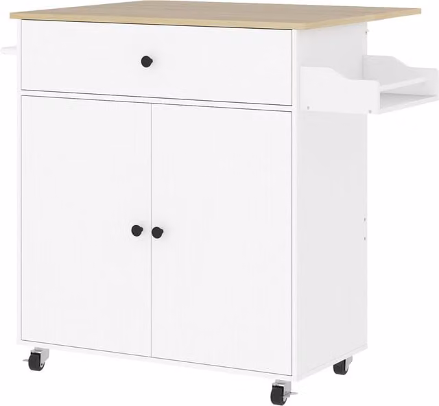 HOMCOM Rolling Kitchen Island with Drop Leaf, Storage Cart with Drawer, Spice Rack and Towel Rack, White