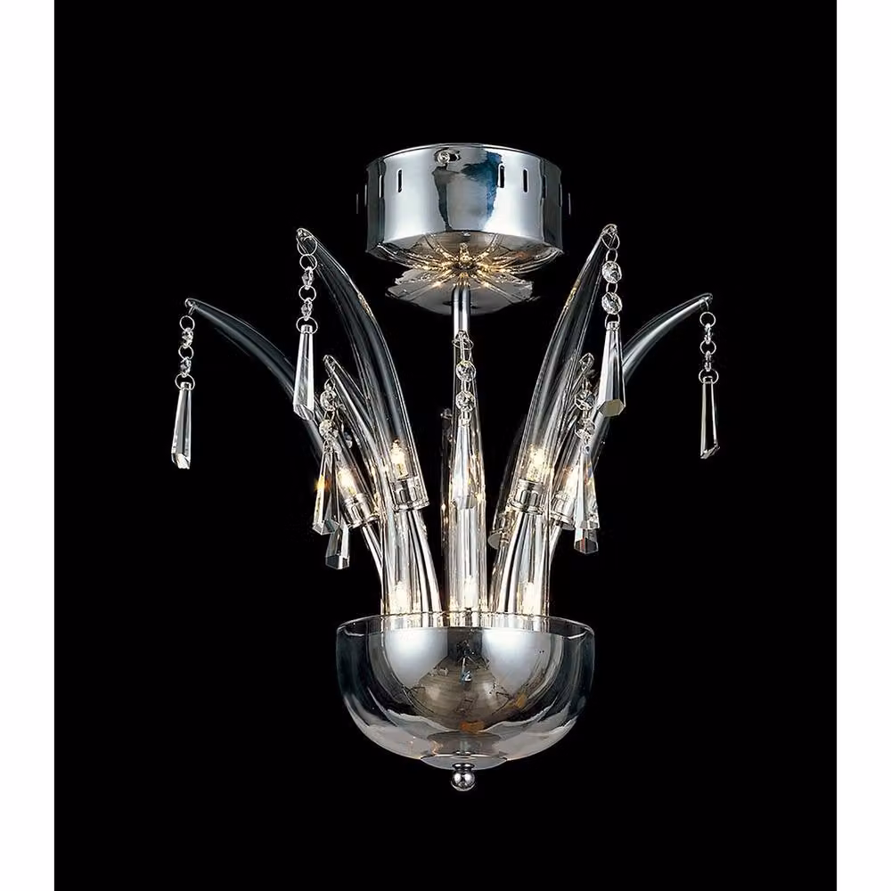 Netlighting Jasper Round Crystal Pendant Light in Chrome and Grey with 12 G4 Sockets – 2