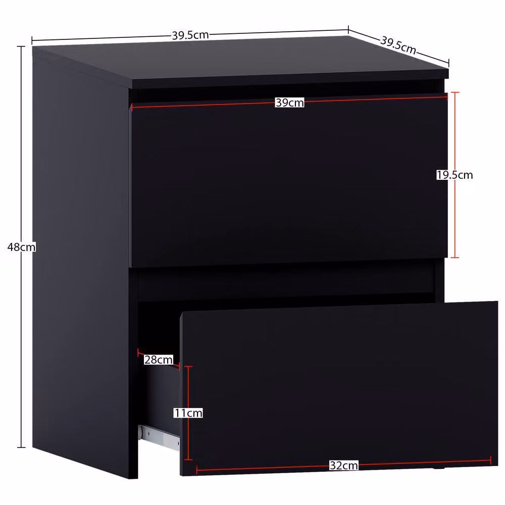 HD Designs Denver 2 Drawer Bedside Chest of Drawers in Black – 2