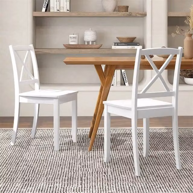 FORGEVIO Set of 2 White Farmhouse Cross Back Rubberwood Dining Chairs – 1
