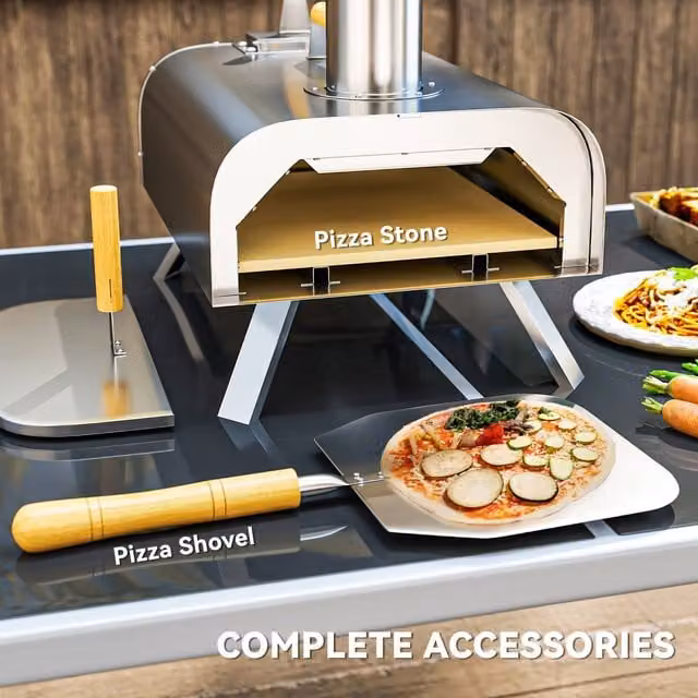Outsunny Portable Wood Pellet Outdoor Pizza Oven, Silver