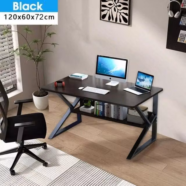 SPETLEK Black Computer Desk for Home Office and Study with Metal X-Frame Design