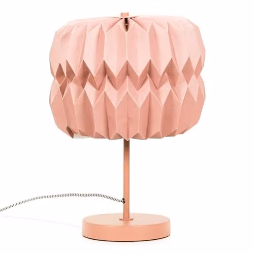 ValueLights Pink Metal Bedside Table Lamp with Origami Paper Lampshade and LED Bulb