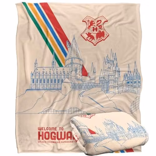 Warner Brothers Harry Potter Hogwarts Stripes Fleece Blanket, Multicolour and White, W: 152 cm, D: 127 cm