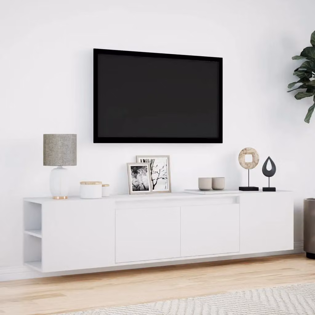 Berkfield Home Modern White Wall Mounted TV Cabinet with Integrated LED Lighting, W/D/H: 180 x 39.5 x 39.5 cm – 2