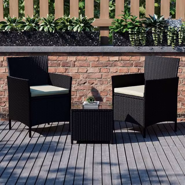 Vida Designs Bali 2 Seater Square Rattan Table in Black, W/D/H: 45 x 40 x 40 cm