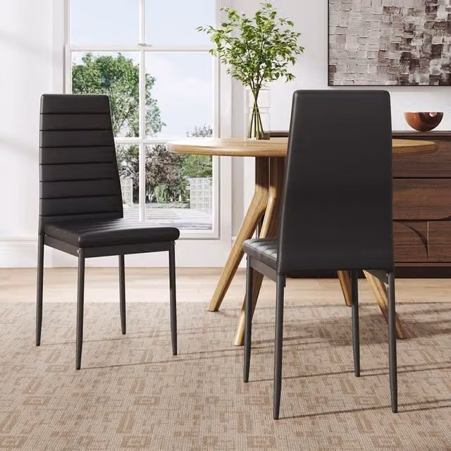 Livingandhome Set of 2 Black Faux Leather Armless High Back Dining Chairs