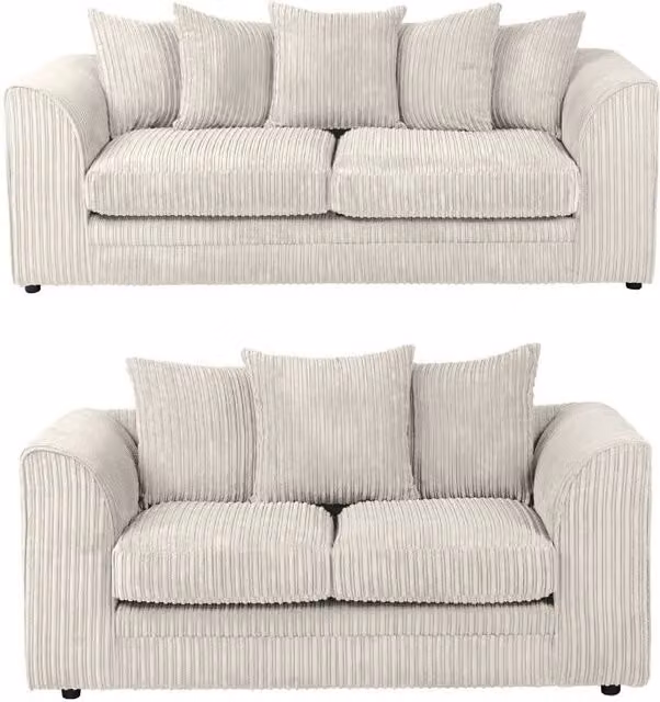 LUXURY LIFE Declan Jumbo Cord Fabric Sofa Set in Ivory