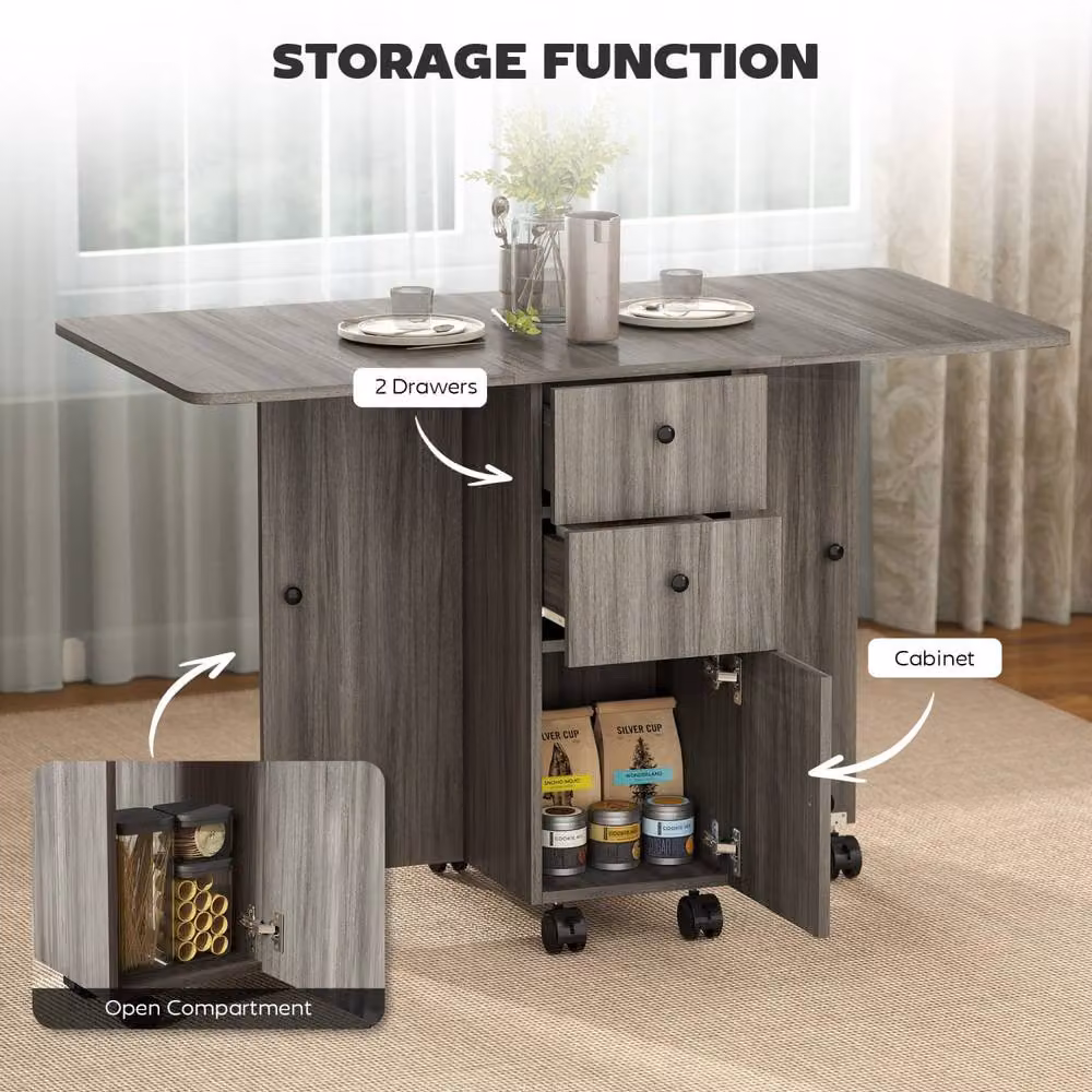 Wyld Haus Todiralo Grey Drop Leaf Dining Table with Built In Storage for 6, W/D/H: 120 x 60 x 76.5 cm – 7