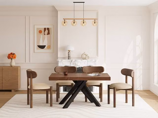 Vente-unique Modern Extendable Rectangular Dining Table in Dark Oak and Walnut MDF and Metal, Seats 6 to 10